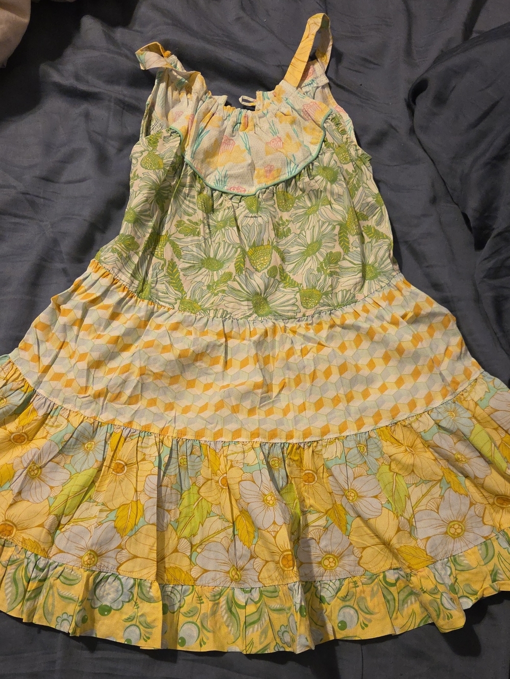 Maltida Jane Girls' Yellow & Green Floral Tiered Sundress